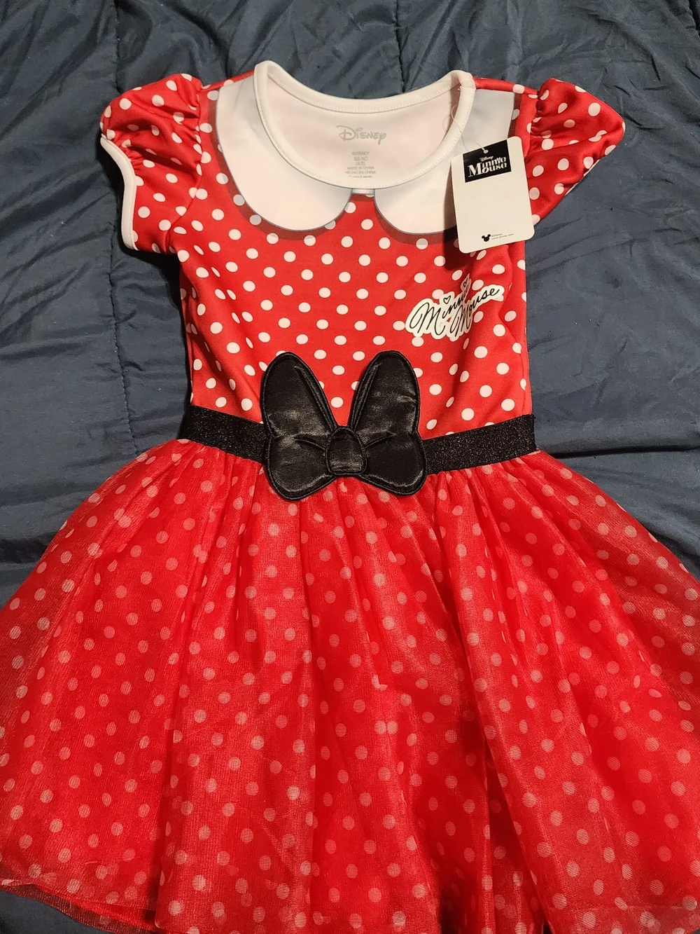 Disney Red and White Polka Dot Minnie Mouse Costume Dress with Black Bow